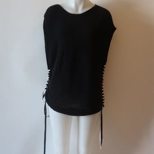 Womens Zoe Couture Black Semi-Sheer Side Lace-Up Cashmere Blend Sweater M *